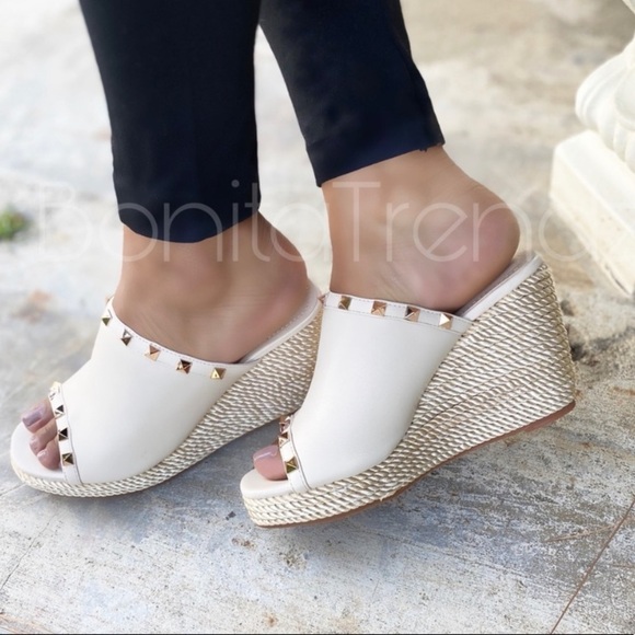 Melon Red Rockstud Rope Espadrilles Wedges Sandals - Picture 7 of 10